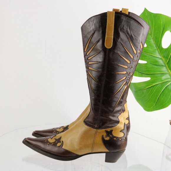 L'Autre Chose Western Womens Boot Size 36 6  Brown Tan Leather Pointed Sunburst - Picture 6 of 12